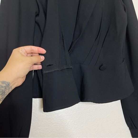 Revolve About Us Black XXS Blazer Style Wrap Blouse Long Sleeve Button Top Work - Picture 6 of 11